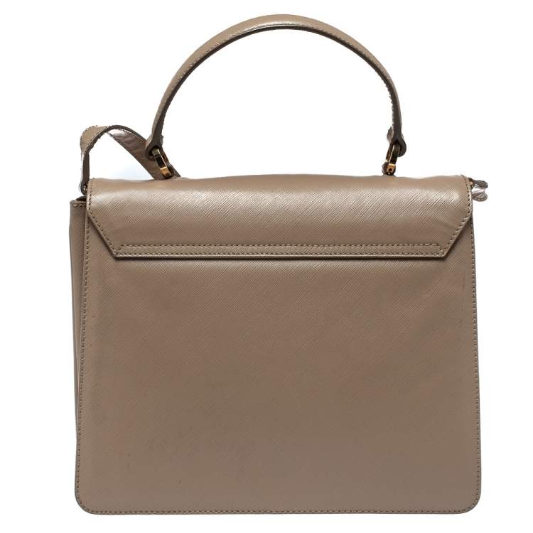 Pre Owned Salvatore Ferragamo Beige Leather Katia Top Handle Bag