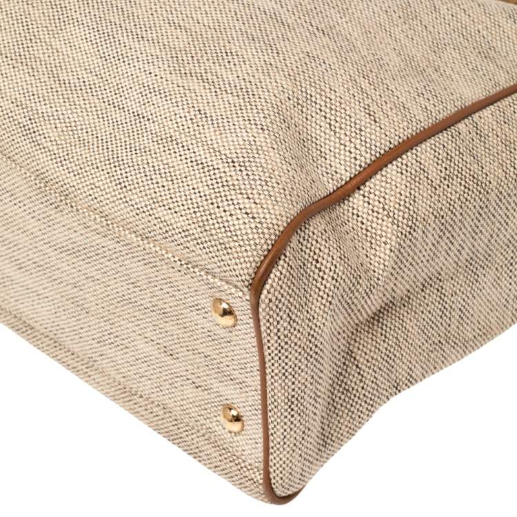 Pre Owned Salvatore Ferragamo Beige/Tan Canvas and Leather Tote
