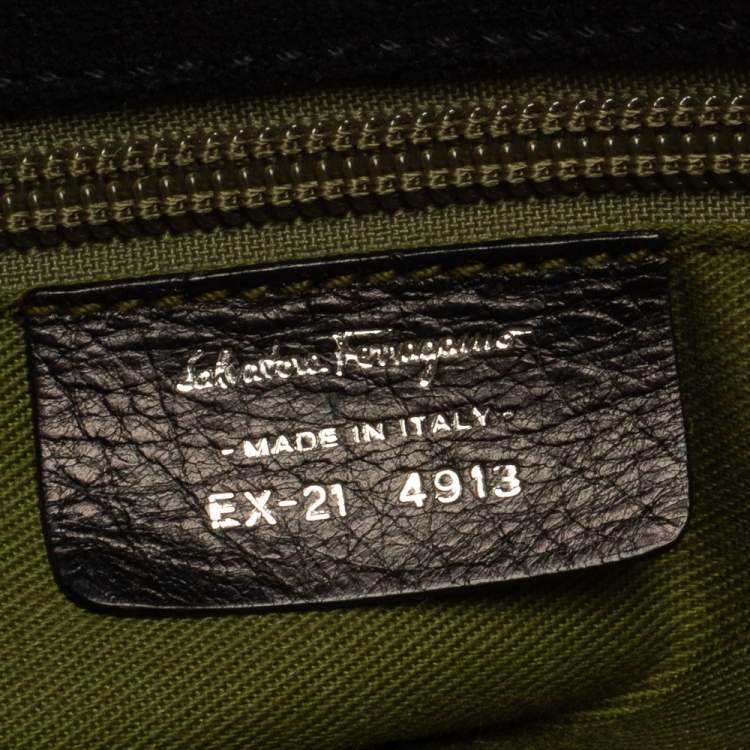 Pre Owned Salvatore Ferragamo Black Monogram Velvet and Leather Satchel
