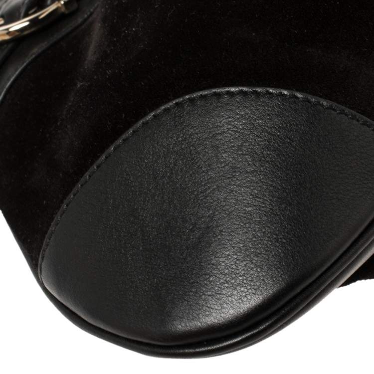 Pre Owned Salvatore Ferragamo Black Leather and Suede Marisa Baguette Shoulder Bag