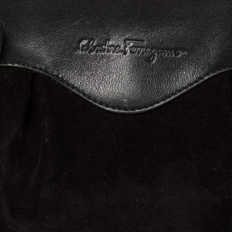 Pre Owned Salvatore Ferragamo Black Leather and Suede Marisa Baguette Shoulder Bag