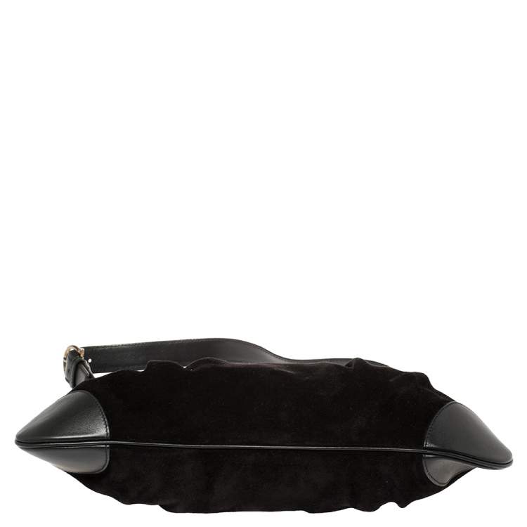 Pre Owned Salvatore Ferragamo Black Leather and Suede Marisa Baguette Shoulder Bag