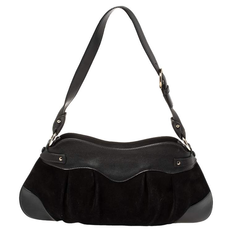 Pre Owned Salvatore Ferragamo Black Leather and Suede Marisa Baguette Shoulder Bag