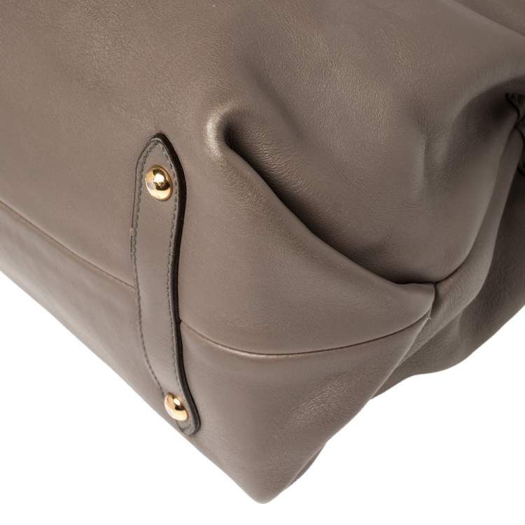 Pre Owned Salvatore Ferragamo Dark Beige Leather Gancini Buckle Tote