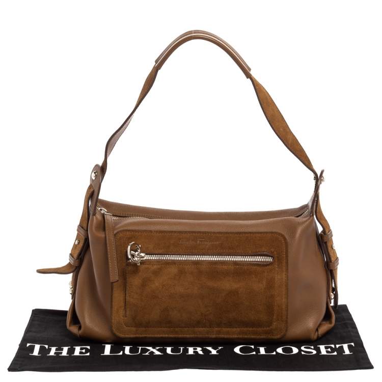 Pre Owned Salvatore Ferragamo Brown Leather and Suede Shoulder Bag