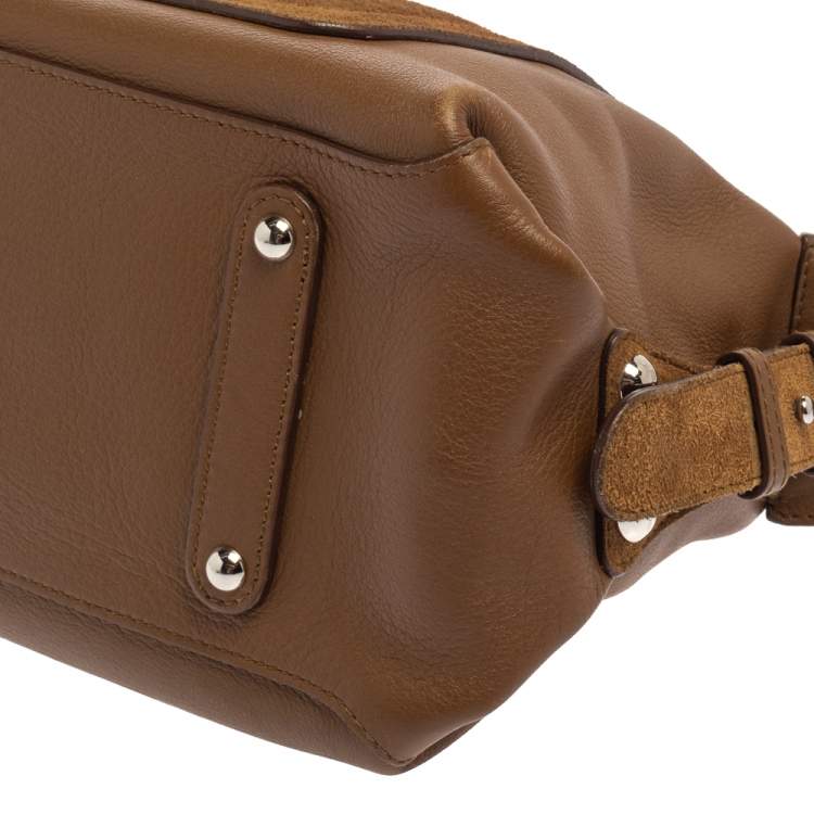 Pre Owned Salvatore Ferragamo Brown Leather and Suede Shoulder Bag