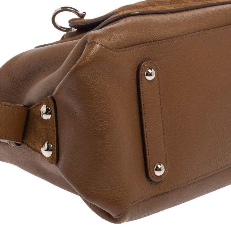 Pre Owned Salvatore Ferragamo Brown Leather and Suede Shoulder Bag