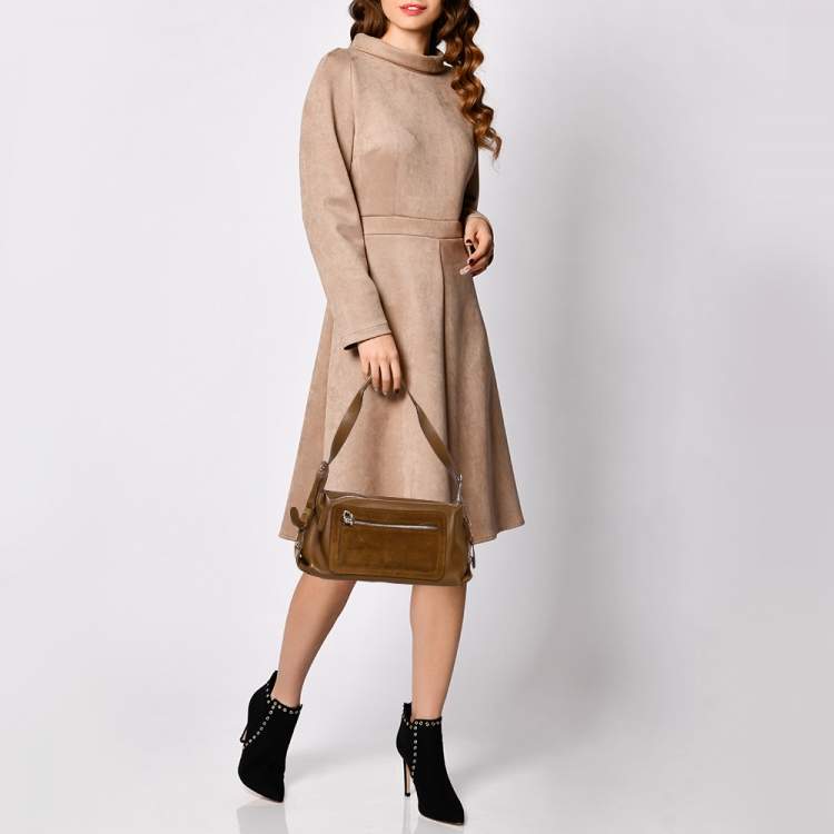 Pre Owned Salvatore Ferragamo Brown Leather and Suede Shoulder Bag