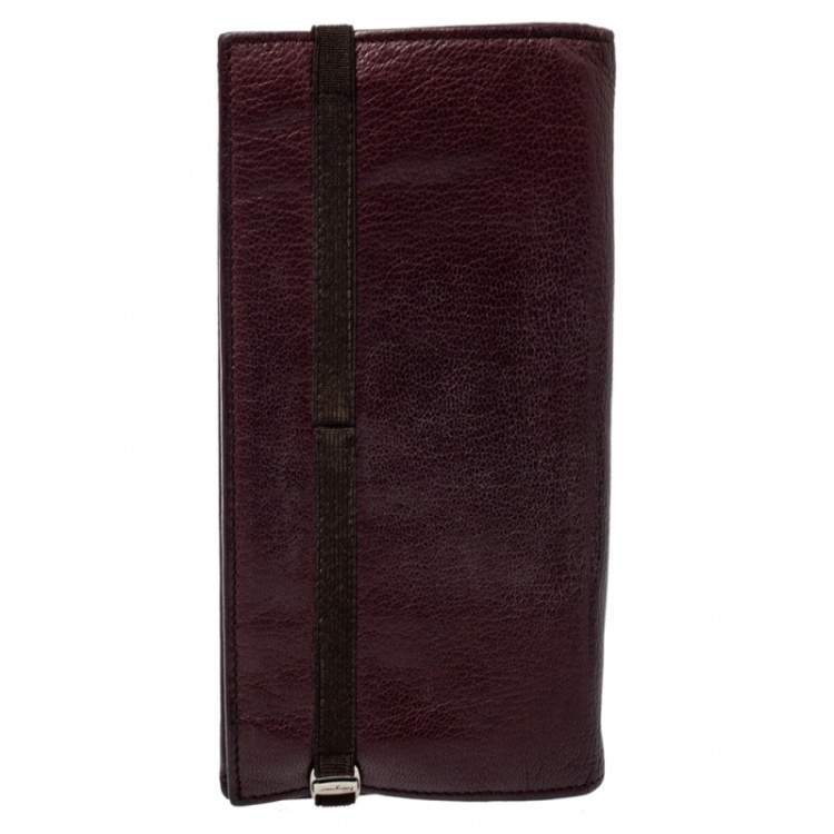 Pre Owned Salvatore Ferragamo Burgundy Leather Long Bifold Wallet