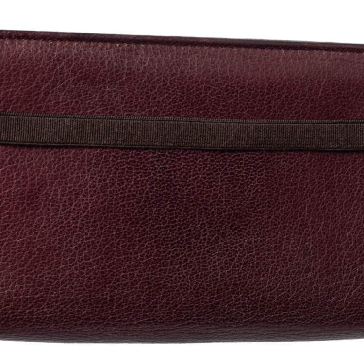 Pre Owned Salvatore Ferragamo Burgundy Leather Long Bifold Wallet