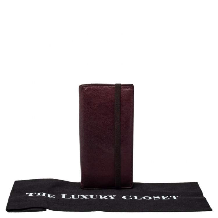 Pre Owned Salvatore Ferragamo Burgundy Leather Long Bifold Wallet