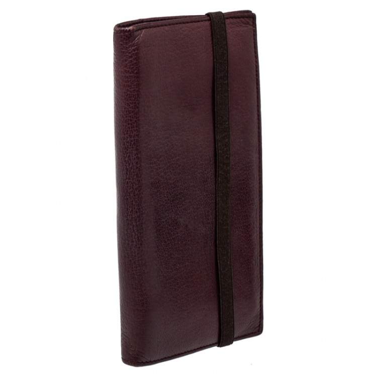Pre Owned Salvatore Ferragamo Burgundy Leather Long Bifold Wallet
