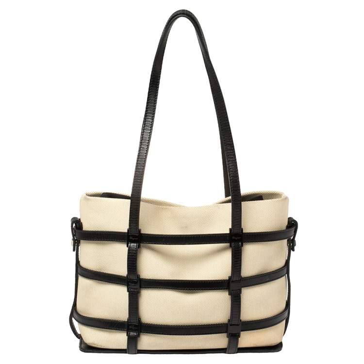 Pre Owned Salvatore Ferragamo Black/Beige Leather, Canvas and Nylon Interchangeable Tote