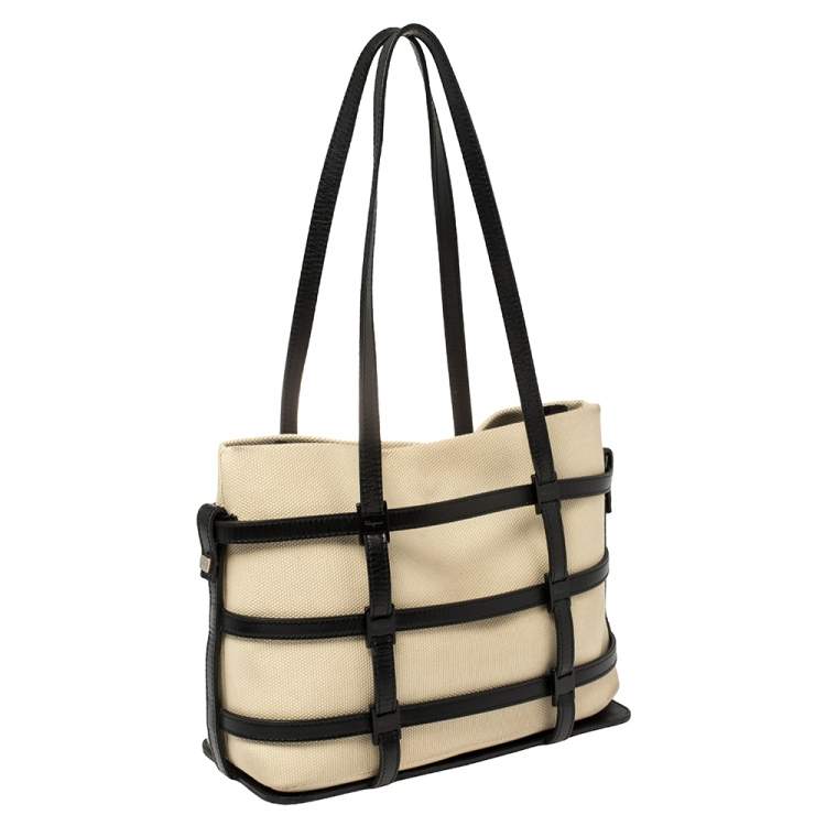 Pre Owned Salvatore Ferragamo Black/Beige Leather, Canvas and Nylon Interchangeable Tote