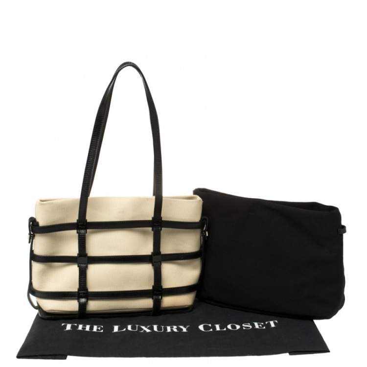 Pre Owned Salvatore Ferragamo Black/Beige Leather, Canvas and Nylon Interchangeable Tote
