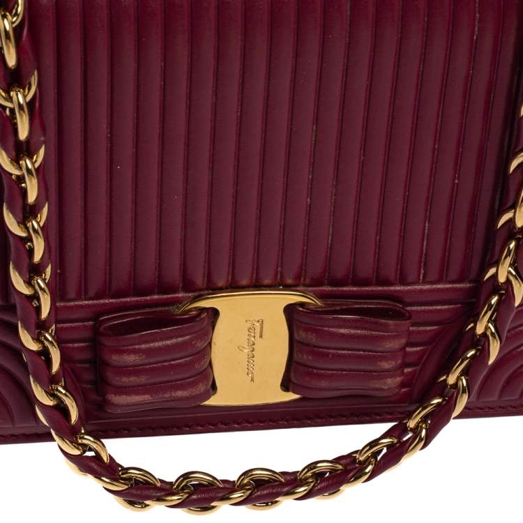 Pre Owned Salvatore Ferragamo Burgundy Quilted Leather Mini Vara Bow Crossbody Bag