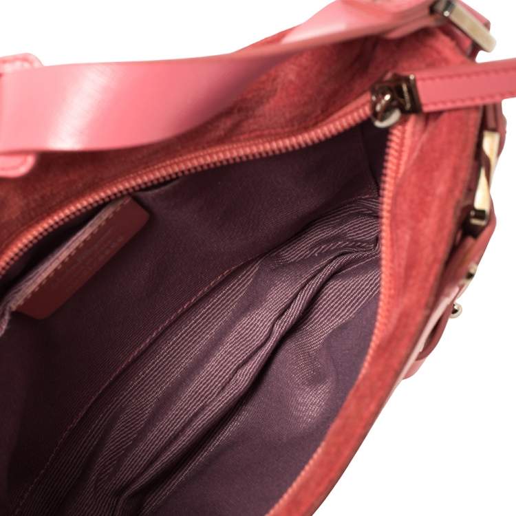 Pre Owned Salvatore Ferragamo Pink Suede And Leather Shoulder Bag