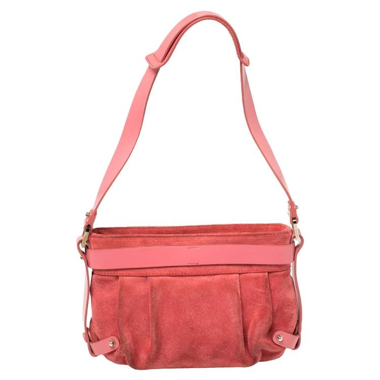 Pre Owned Salvatore Ferragamo Pink Suede And Leather Shoulder Bag