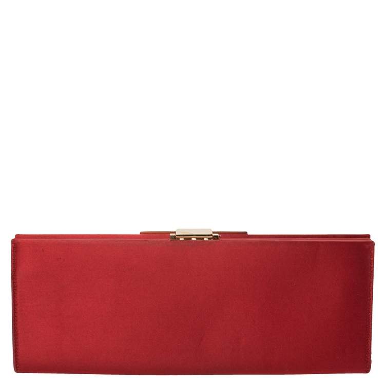 Pre Owned Salvatore Ferragamo Red Leather Gancini Frame Clutch 