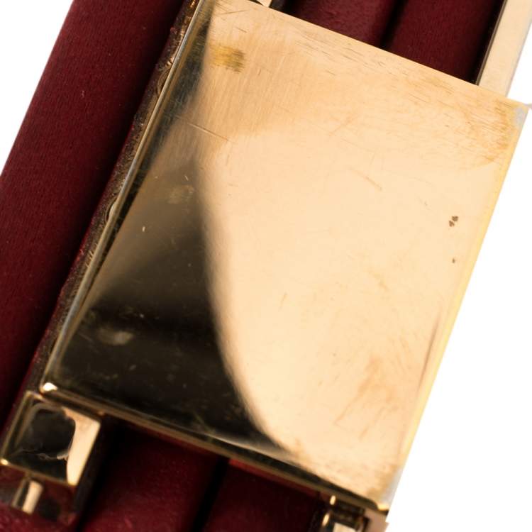 Pre Owned Salvatore Ferragamo Red Leather Gancini Frame Clutch 