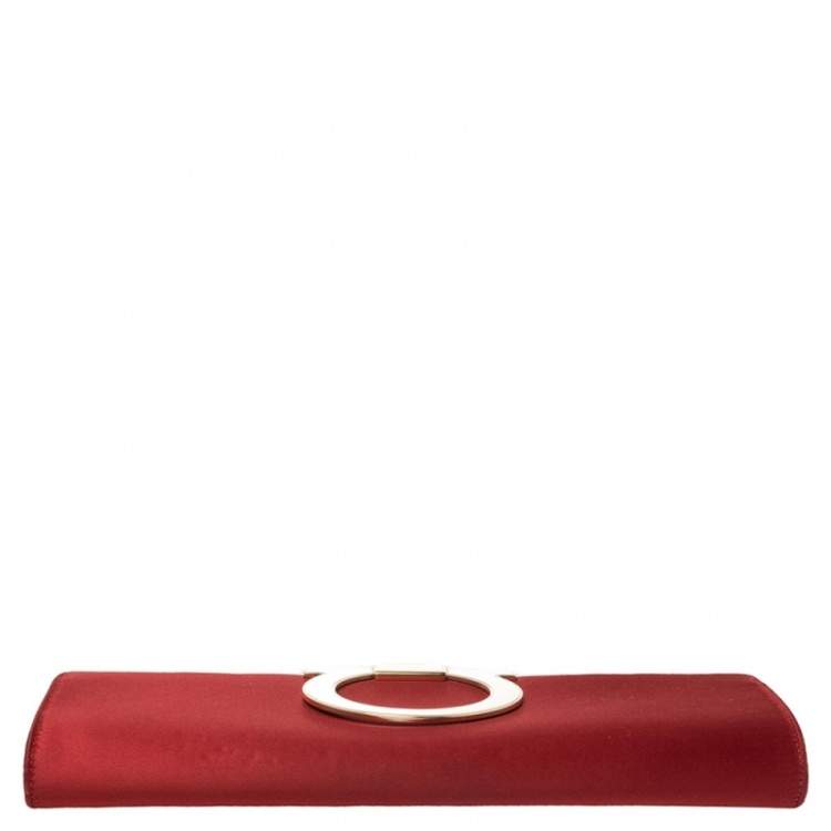 Pre Owned Salvatore Ferragamo Red Leather Gancini Frame Clutch 