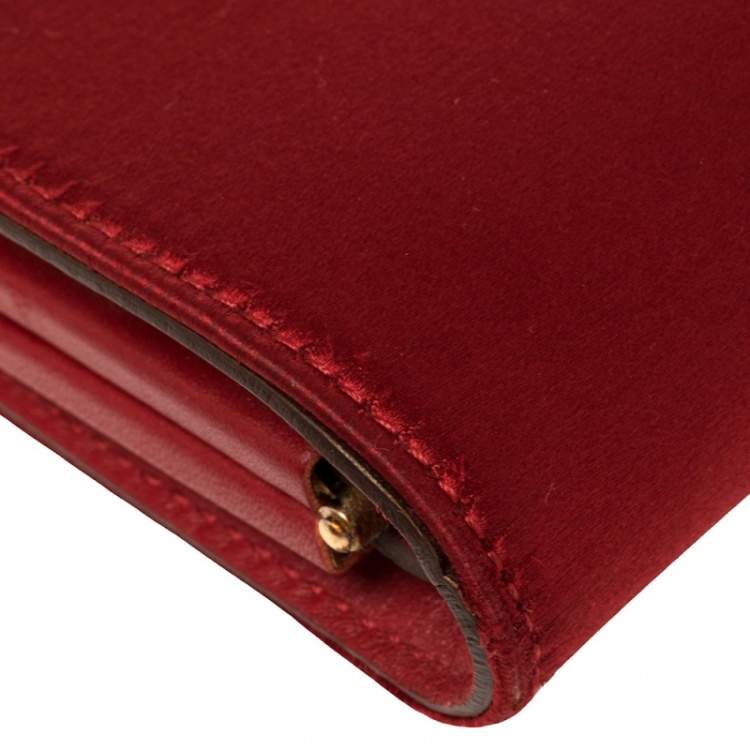 Pre Owned Salvatore Ferragamo Red Leather Gancini Frame Clutch 