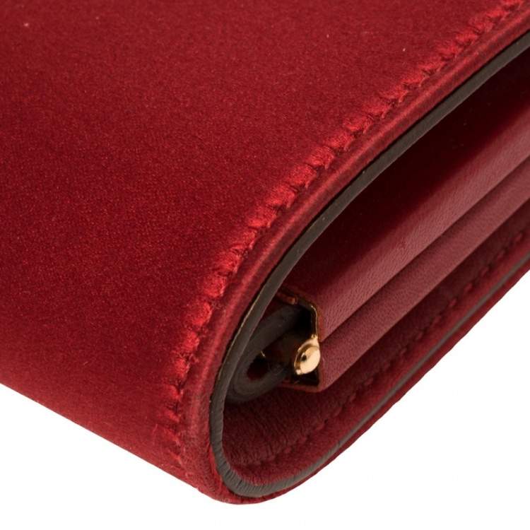 Pre Owned Salvatore Ferragamo Red Leather Gancini Frame Clutch 