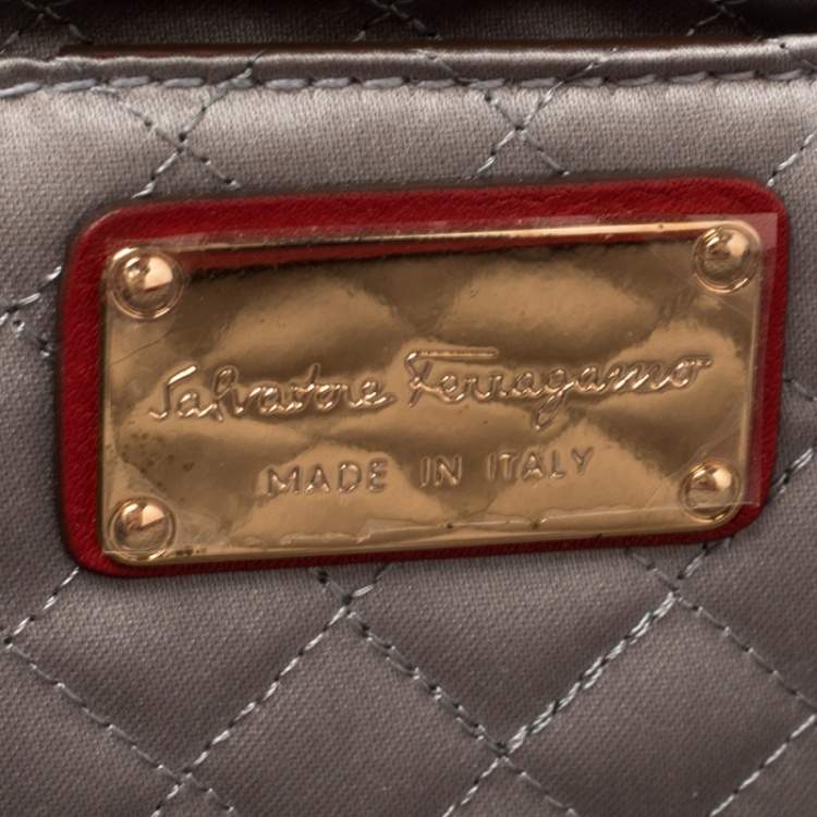 Pre Owned Salvatore Ferragamo Red Leather Gancini Frame Clutch 
