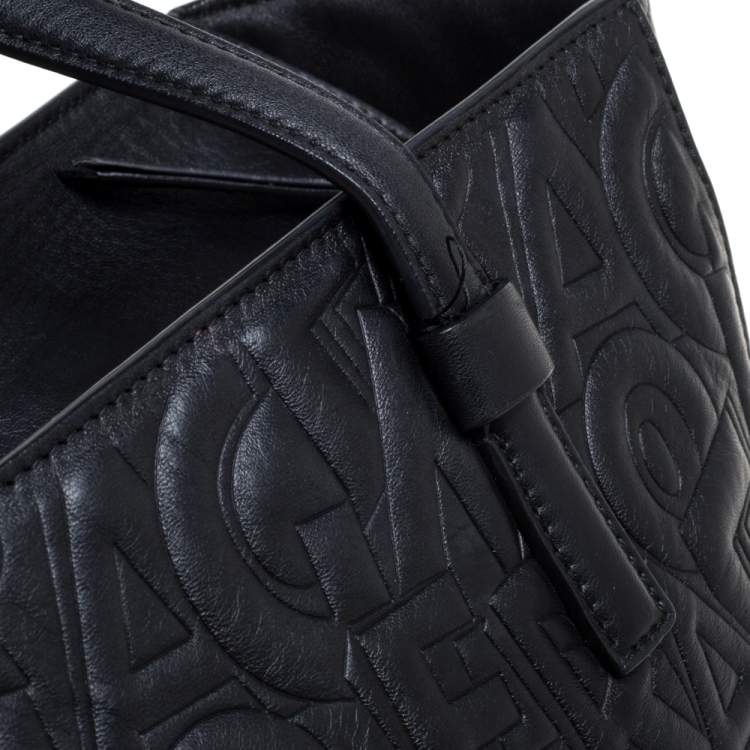 Pre Owned Salvatore Ferragamo Black Embossed Logo Leather Bonnie Shopper Tote