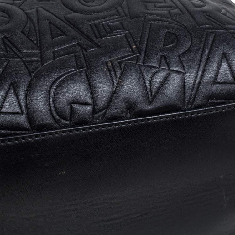 Pre Owned Salvatore Ferragamo Black Embossed Logo Leather Bonnie Shopper Tote