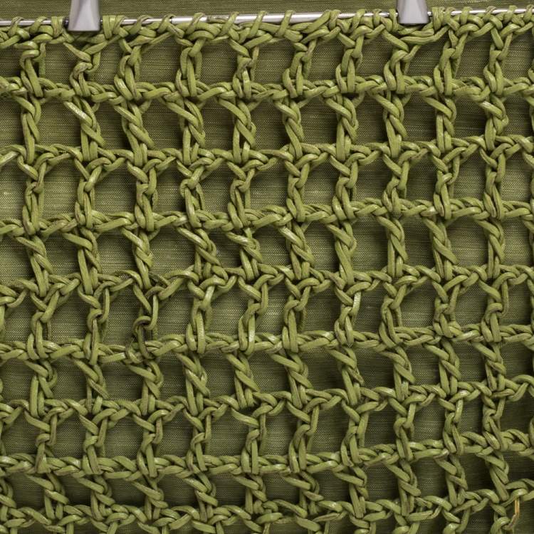 Pre Owned Salvatore Ferragamo Green Woven Leather and Canvas Metal Handle Tote