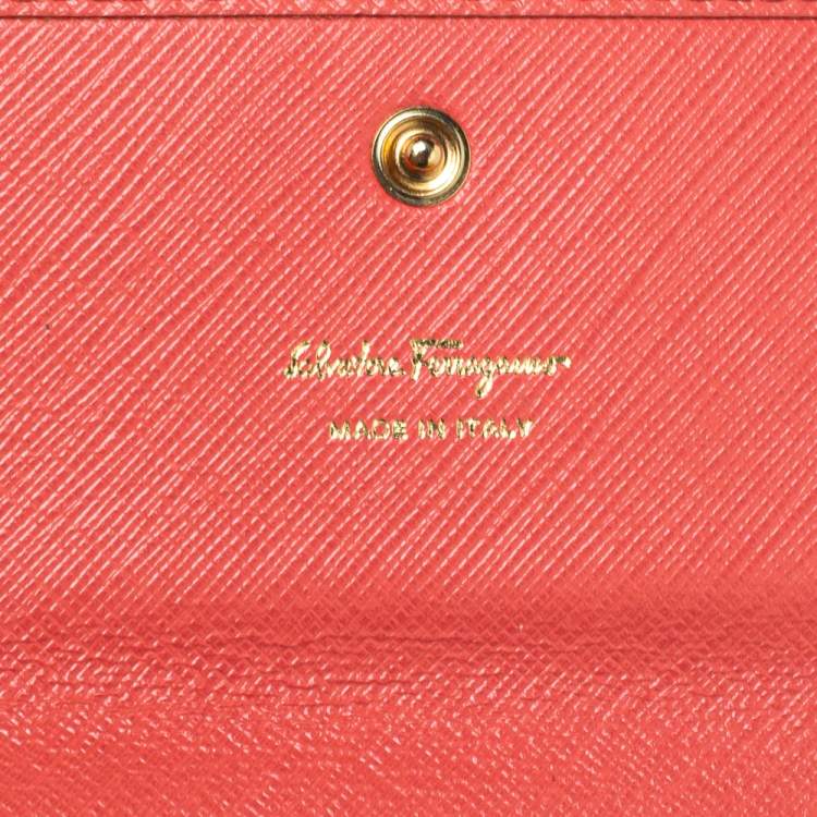 Pre Owned Salvatore Ferragamo Coral Red Leather Gancini Continental Wallet