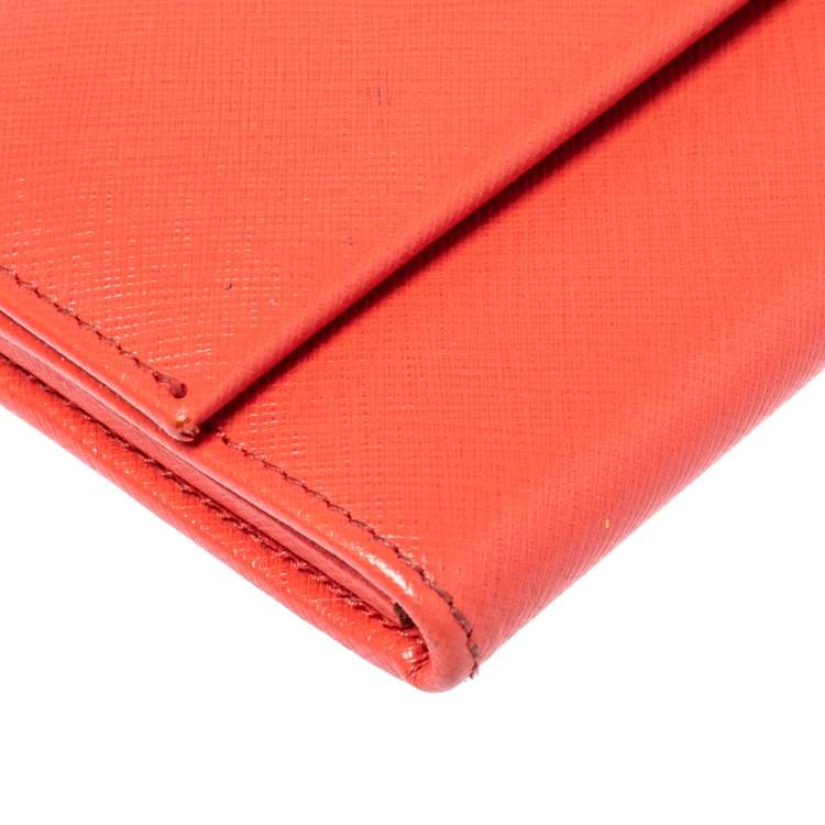 Pre Owned Salvatore Ferragamo Coral Red Leather Gancini Continental Wallet