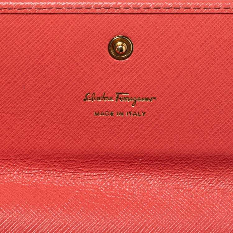 Pre Owned Salvatore Ferragamo Coral Red Leather Gancini Continental Wallet