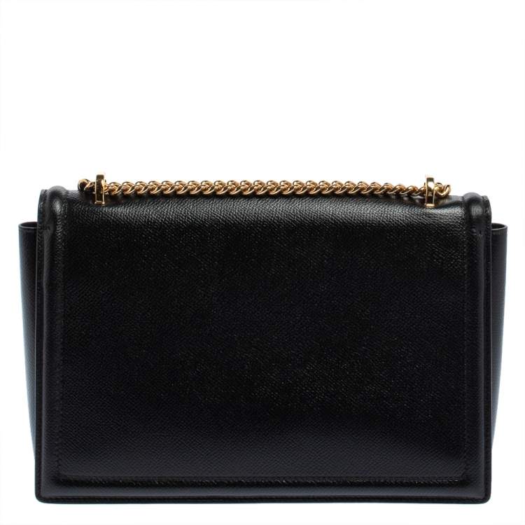 Pre Owned Salvatore Ferragamo Black Leather Vara Bow Chain Shoulder Bag