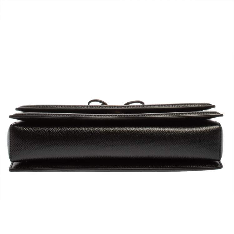 Pre Owned Salvatore Ferragamo Black Leather Vara Bow Chain Shoulder Bag