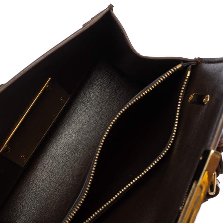 Pre Owned Salvatore Ferragamo Tan Brogue Glossy Leather Aileen Shoulder Bag