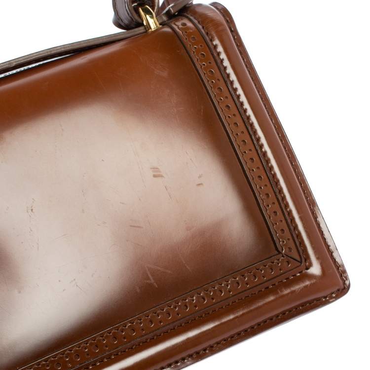 Pre Owned Salvatore Ferragamo Tan Brogue Glossy Leather Aileen Shoulder Bag