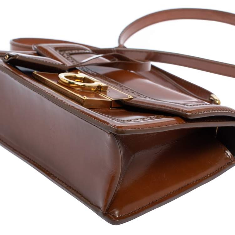 Pre Owned Salvatore Ferragamo Tan Brogue Glossy Leather Aileen Shoulder Bag