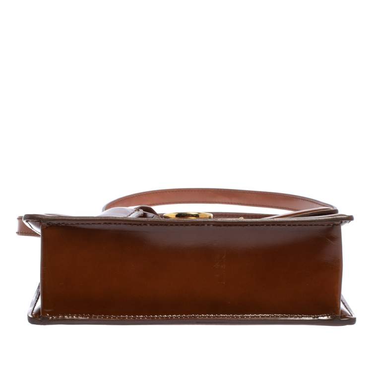 Pre Owned Salvatore Ferragamo Tan Brogue Glossy Leather Aileen Shoulder Bag