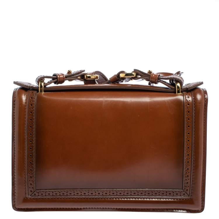 Pre Owned Salvatore Ferragamo Tan Brogue Glossy Leather Aileen Shoulder Bag