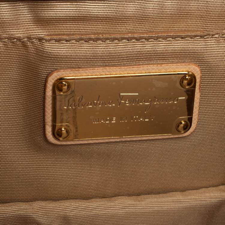 Pre Owned Salvatore Ferragamo Peach Leather Mini Ginny Crossbody Bag