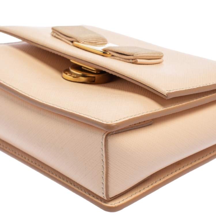 Pre Owned Salvatore Ferragamo Peach Leather Mini Ginny Crossbody Bag