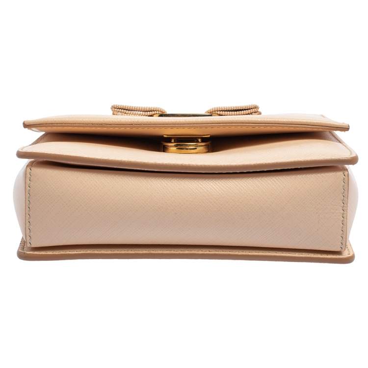Pre Owned Salvatore Ferragamo Peach Leather Mini Ginny Crossbody Bag