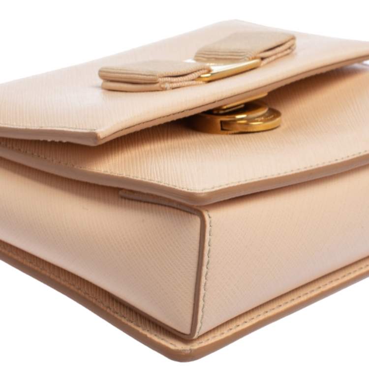 Pre Owned Salvatore Ferragamo Peach Leather Mini Ginny Crossbody Bag
