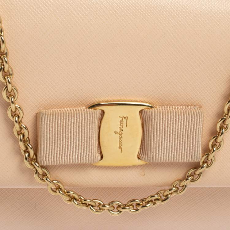 Pre Owned Salvatore Ferragamo Peach Leather Mini Ginny Crossbody Bag