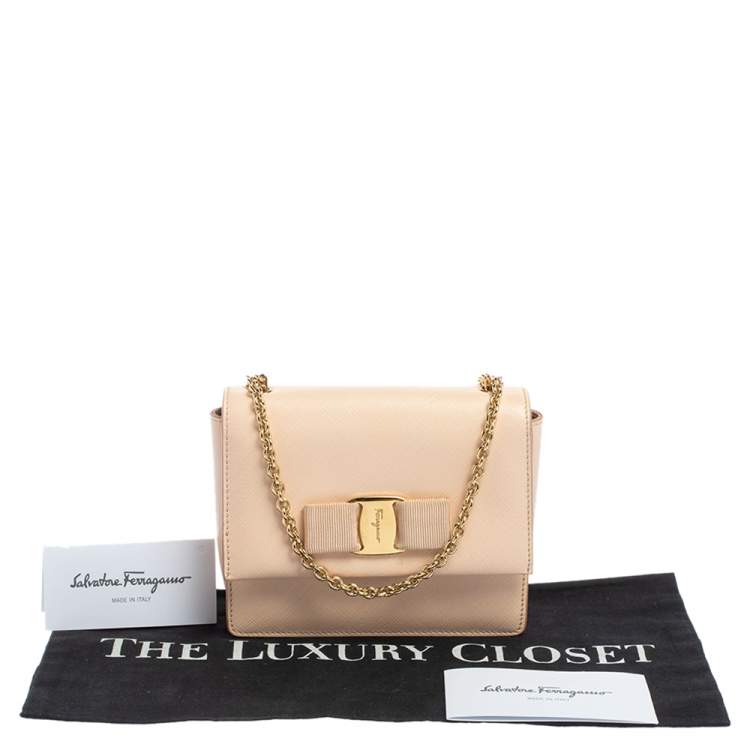 Pre Owned Salvatore Ferragamo Peach Leather Mini Ginny Crossbody Bag