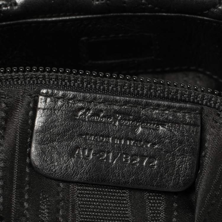Pre Owned Salvatore Ferragamo Black Embossed Leather Fold Over Shoulder Bag