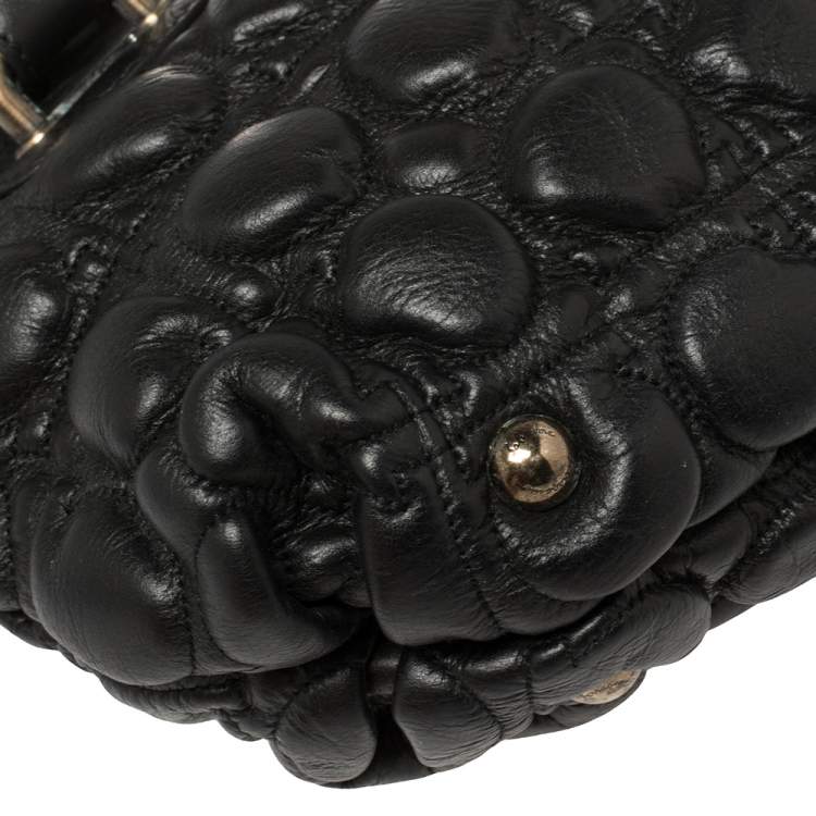 Pre Owned Salvatore Ferragamo Black Embossed Leather Fold Over Shoulder Bag