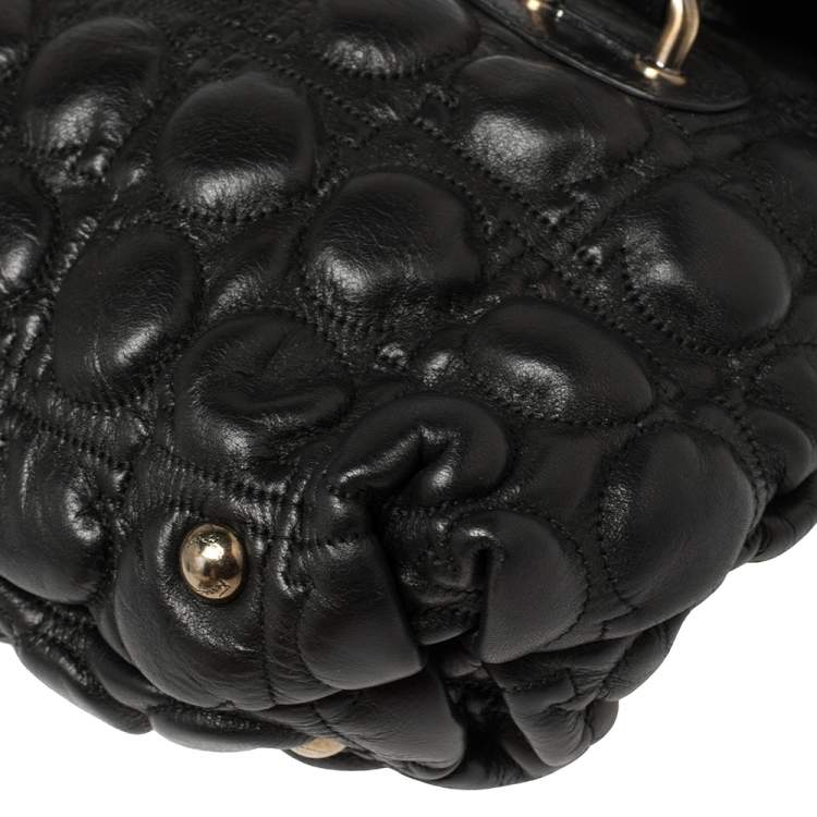 Pre Owned Salvatore Ferragamo Black Embossed Leather Fold Over Shoulder Bag